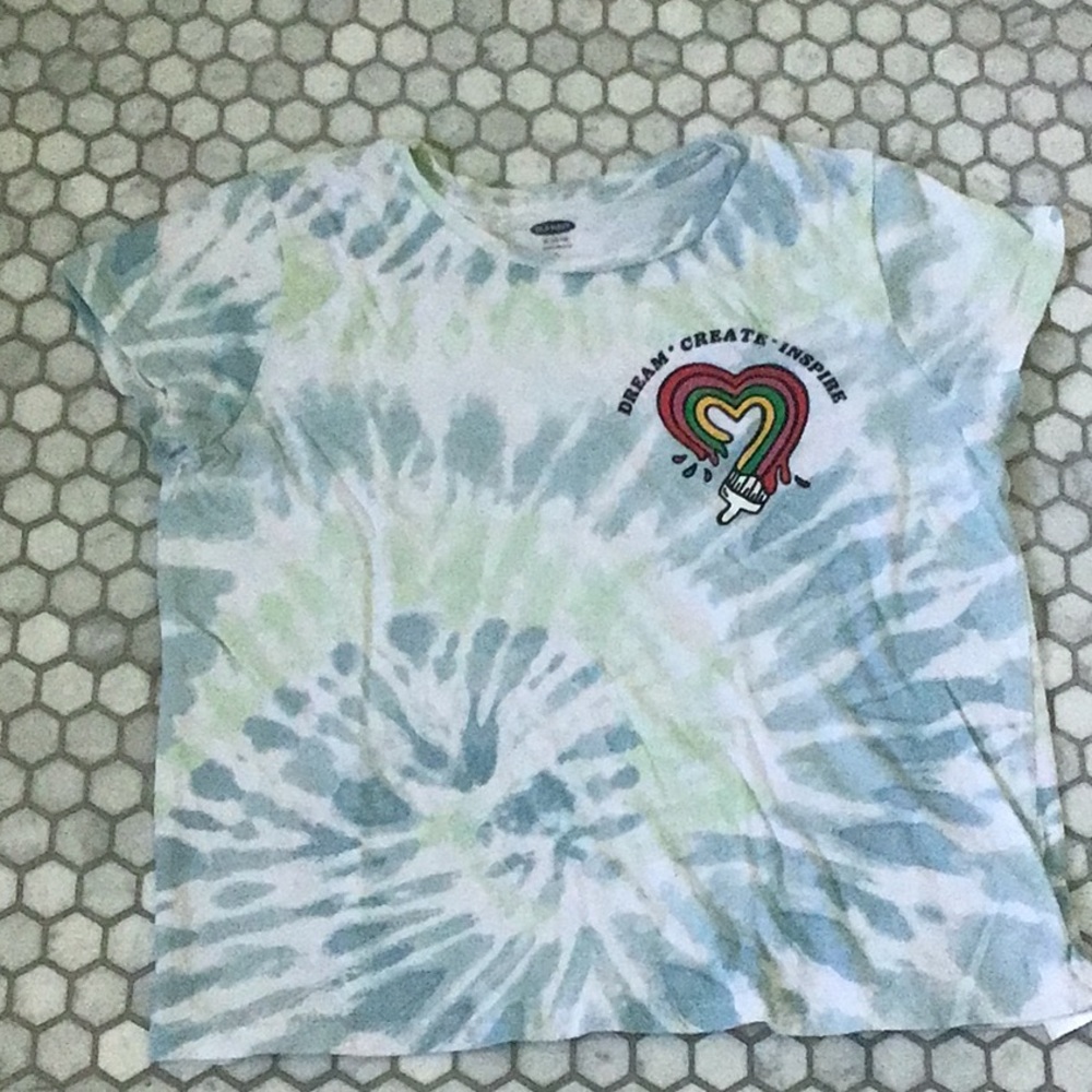 Old navy blue and green tie-dye short sleeve top.